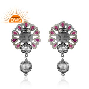 Best Selling 2026 Oxidized Sterling Silver Natural Imitation <b>Red</b> Stone Gemstone <b>Drop</b> <b>Earring</b> For Women Jewelry Manufacturer - Product Image 3