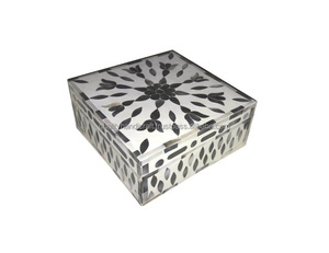 <b>White</b> Square Mother Pearl Inlaid Decorative Box Custom Logo Quality Handicrafts Magnetic Snap Closure 4x4x3 Inch Wood Mother - Product Image 4