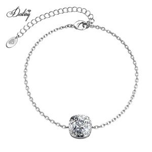 Pulsera azul cojín adornada con cristales <span class=keywords><strong>Swarovski</strong></span> pulsera de cadena extensible <span class=keywords><strong>para</strong></span> mujer corte cojín Daisini - Product Image 4