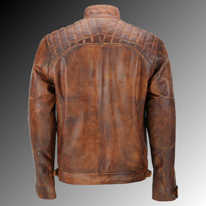 Veste de motard pour hommes, en cuir de vache marron, fermeture éclair, de haute qualité, disponible en toutes les couleurs - Product Image 2