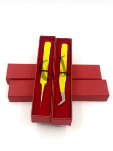 Pince à épiler d'extension de cils droite Pro en acier inoxydable de revêtement en poudre jaune de haute qualité avec votre propre outil de beauté de Logo personnalisé - Product Image 4