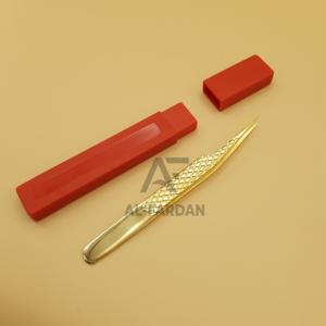 Pinzas de pestañas japonesas de acero inoxidable personalizadas, volumen de pestañas, aislamiento de punta recta, punta de fibra de agarre de diamante chapado en oro - Product Image 6