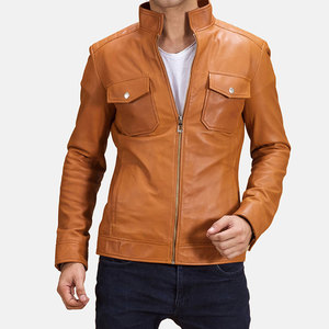 Veste en cuir d'agneau véritable marron pour homme, coupe ajustée - Hiver, grande taille, respirante, fermeture éclair - Product Image 2