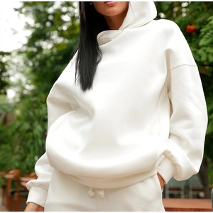2022 Otoño Invierno logotipo personalizado algodón polar señoras Casual suelta Sudadera con capucha con pantalones de chándal Color personalizado activo Bottoms traje - Product Image 3