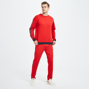 Wholesale Men's Crew Neck Side Stripe Tracksuit With Ribbed Hem Men's Pullover Pain Sweatsuit - Product Image 3