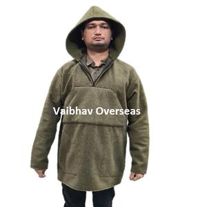 Avior 100% Pure Wool Anorak <b>Jacket</b> for Outdoor <b>Hiking</b> All Sizes with Breathable Zipper Closure and Hoodie - Product Image 3