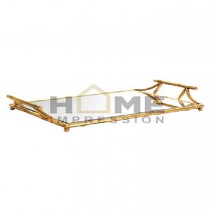 Merveilleux Design Plaqué Or Cadre Bordure Feuille Et Branches Plateau Design Moderne Snacks Alimentaires Plateau De Service Pour Les Fournisseurs En Gros - Product Image 3