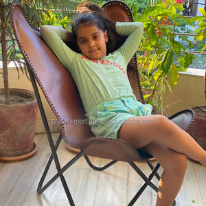 Silla de cuero con diseño de mariposa para habitación, silla decorativa de primera calidad de cuero de cabra Original, hecha a mano, 100% - Product Image 1