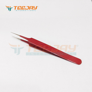 <b>Glittering</b> <b>Red</b> Powder Coated A type Straight DS Eyelash Extension Tweezer Simple Grip Beauty care Makeup tools Private Label - Product Image 3
