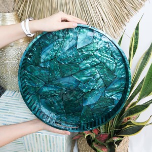 Bandeja con incrustación de perla Madre, bandeja decorativa de color esmeralda - Product Image 1