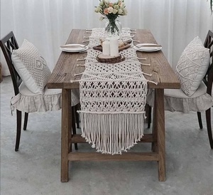 Bohemian Cotton Macrame Table Runner With Geometric Pattern And Tassels For Home Decor - Product Image 1