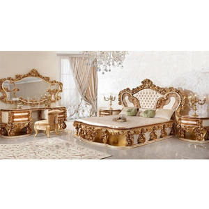 Juego de Muebles de Dormitorio de Madera Maciza Blanca y Dorada, Muebles de Dormitorio de Lujo en Blanco y Dorado, Estilo Francés Moderno, Madera de Teca, EE. UU. - Product Image 1