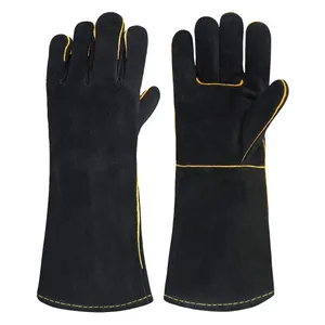 高品质焊机14英寸耐热牛皮分体皮革工业安全焊接手套皮革工业安全手套