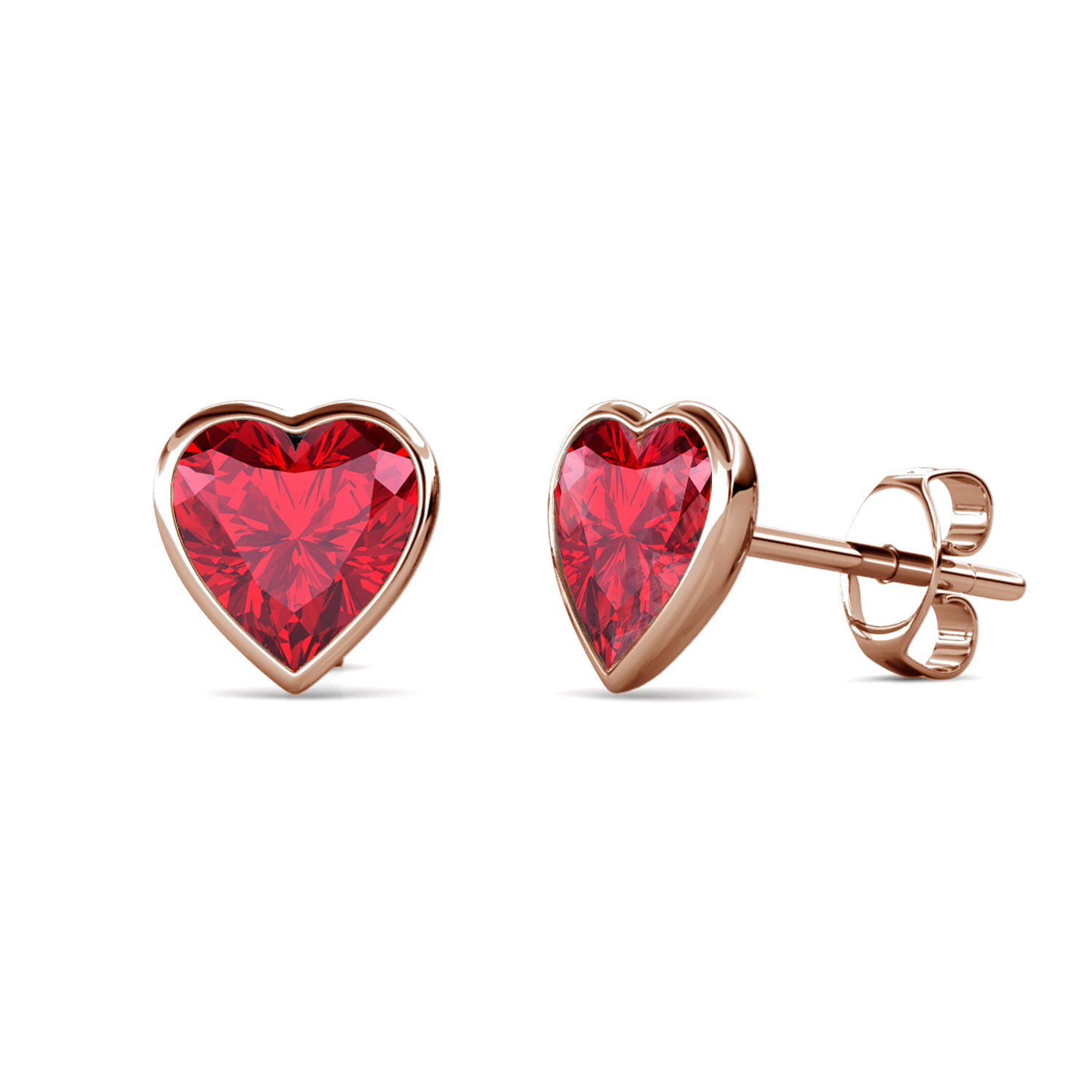 Brass With 18k RG Light Siam Heart Shaped Crystal Stud Earrings