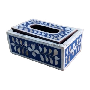 Caja de pañuelos con incrustaciones de hueso de bambú y madera reciclable Categoría de producto ecológica - Product Image 1