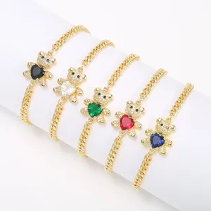 กำไลข้อมือรูปหมีคริสตัลน่ารักสำหรับเด็กผู้หญิง ประดับเพชร CZ หลากสี ขายส่ง - Product Image 1