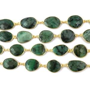 Conjunto de bisel chapado en oro Esmeralda natural Cadena de conector de piedras preciosas para fiesta de regalo de boda - Product Image 1