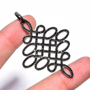 Séduisant 925 Sterling Silver Fine Jewelry Naturel Noir Spinelle Pierre Précieuse Micro Pave Griffe Réglage Unisexe Noir Plaqué Pendentif Pour - Product Image 2