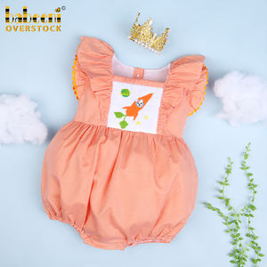 Vestido de bebé de algodón 100% con smock a mano, manga corta, a cuadros naranja, para Pascua, OEM ODM, ropa para niñas al por mayor - BB181 - Product Image 3