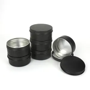 Black round Aluminum Candle Packaging Container 30g 50g 60g 100g Facial Cream Jar Metal Bottles