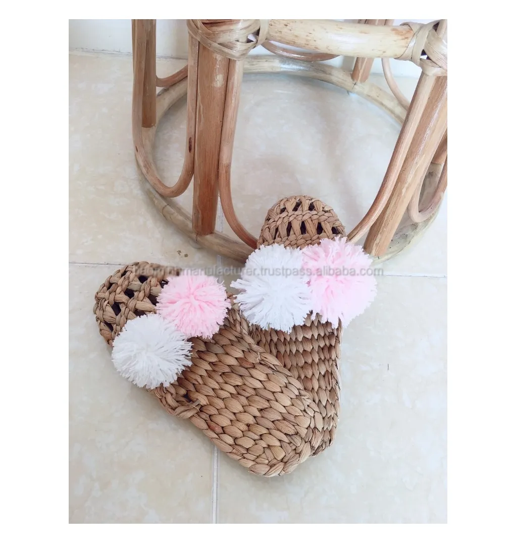 Bán Buôn Màu Hồng Pompom Nước Lục Bình Nhà Giày. Rơm Dép, Wicker Dép Từ Việt Nam Nhà Cung Cấp Tốt Nhất