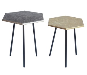 Aluminum Palm Lining Texture <b>Side</b> <b>Table</b> With Marble Oval Base <b>Table</b> Usage Office Home Room Restaurant Round Made in India Square - Product Image 5