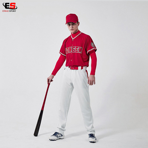 Conjunto de camiseta y pantalón de béisbol de calidad superior sublimado personalizable con cuello en V rojo, uniforme de alto rendimiento para ligas de béisbol - Product Image 6