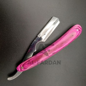 Manche en bois de couleur rose prix de gros en acier inoxydable lame unique logo personnalisé salon de coiffure utiliser rasoir de rasage droit - Product Image 2