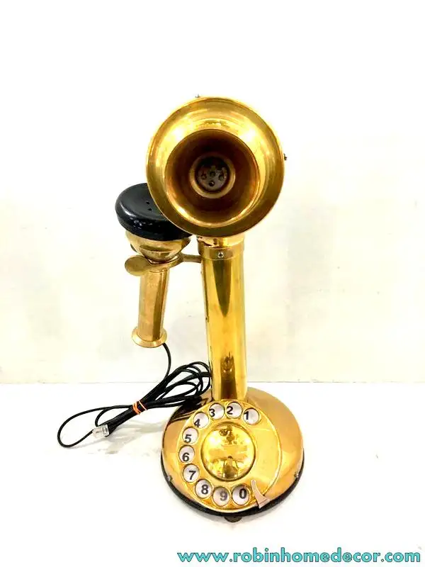 Vintage Antique Look Brass Polished Brass Rotary Candlestick Phone Retro Desk Telephone Nautical Home & Office Desk Decor