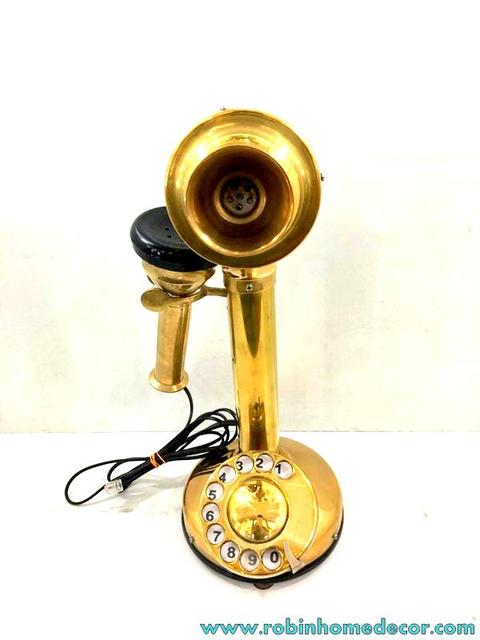 Antique Brass Rotary Candlestick Phone Vintage Nautical Home Office Desk Decor Polished Brass Finish Corded Telephone for Retro