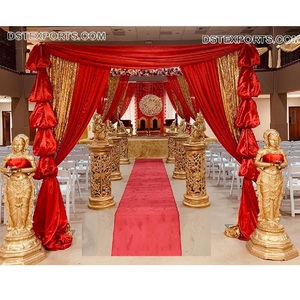 Decoración tradicional para pasillo de boda, pilares dorados, ceremonia Mandap de boda, pilares de pasarela, pilares dorados para decoración de pasillo - Product Image 1