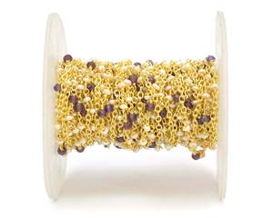 Cadena de Rosario con cuentas facetadas naturales, chapado en oro envuelto en alambre con perlas, amatistas, granates, hallazgos de latón de plata esterlina - Product Image 5