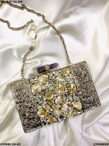 Handcrafted Traditional Brass MOP <b>Clutches</b> Exclusive Wedding Designer Bridal Evening Bag for Ladies Mother of <b>Pearl</b> - Product Image 2