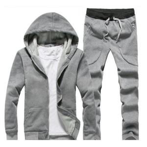 Wholesale Stock Men's Winter Fur Hood Warm Track Suit With Drawstring Sweatpants Full Front Zip Hooded Thick Sweat Suit Slim Fit - Product Image 6