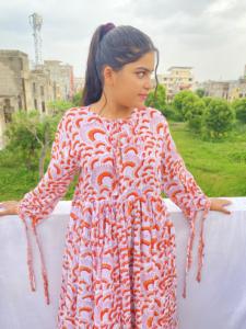 Femmes élégant à manches longues imprimé fleuri Maxi robe décontracté Vintage 100% coton taille naturelle avec ceintures lavable en gros - Product Image 2