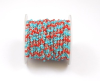 Chaîne tendance en pierres rouges et perles de laiton turquoise, faites à la main, avec composants plaqués or 18 carats, style chapelet, pierre de naissance