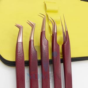 Sustainable 90 Degree Eyelash Tweezer <b>Blush</b> <b>Red</b> Powder Coated Rose Gold Point Strong Grip Stainless Steel Lashes Picking Tool - Product Image 6