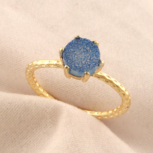 Bijoux à la mode, petite bague ronde en sucre bleu Druzy, réglage de la broche, plaqué or, créateur, bague ouverte réglable, cadeau pour elle - Product Image 5