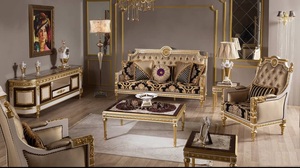 ชุดเฟอร์นิเจอร์ห้องรับประทานอาหารแบบทางการสไตล์จักรพรรดิชุดโต๊ะรับประทานอาหารทำจากอิตาลีสุดหรูแกะสลักรูปใบไม้สีทองแบบสหราชอาณาจักรสหรัฐอเมริกา - Product Image 4