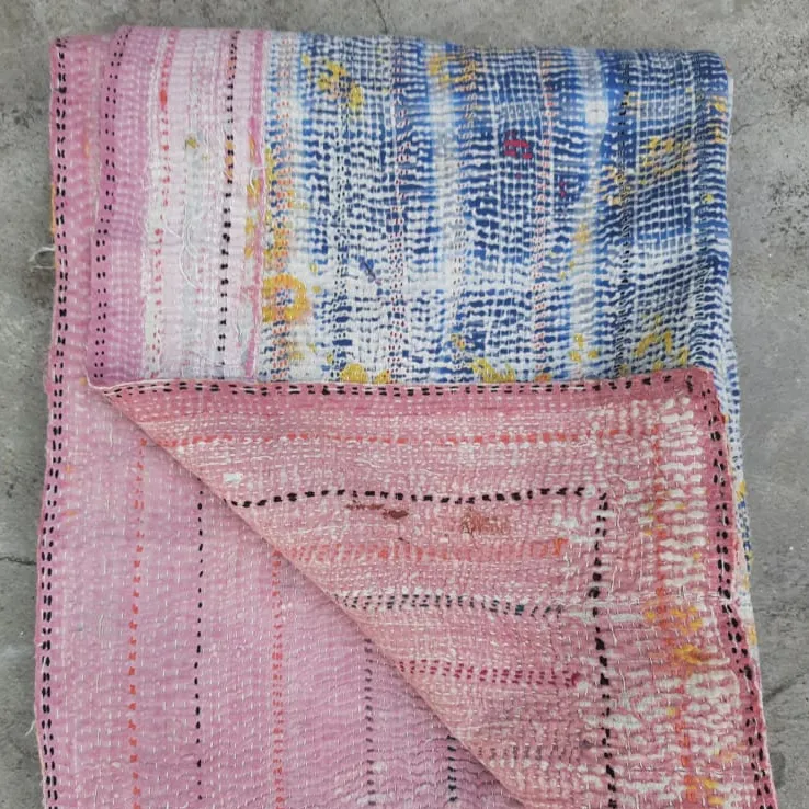 Hand Geweven Traditionele Kantha Quilt, Kleurrijke Patch Werk Geborduurde Kantha Quilt Deken Worp Sprei Met Bloem Grens