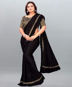 ชุดปาร์ตี้ผ้าไหมส่าหรีออกแบบใหม่ล่าสุดของผู้หญิงชุดส่าหรีกับเสื้อญี่ปี่ญี่ปุ่นผ้าซาตินผ้านุ่มพิมพ์ลายดิจิตอลชุดส่าหรี - Product Image 3