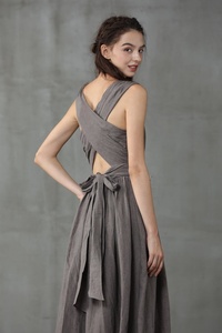 Robe longue bohème en lin à dos croisé avec ceinture pour fête ou toute occasion, grande taille - Product Image 5