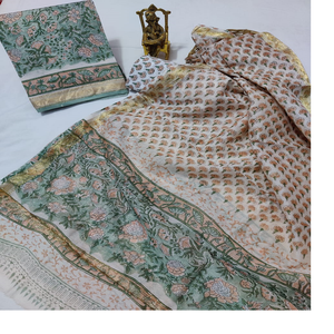 Custom Blue & <b>Yellow</b> Block Printed Cotton <b>Fabrics</b> in Beautiful Floral Patterns in Bright & Pastel Colors Suitable for Fashion - Product Image 5