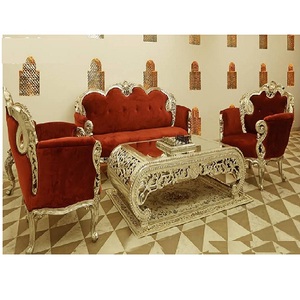 Conjunto de sofá tallado en plata para sala de estar, conjunto de muebles tallados de plata de primera calidad, conjunto de sofá de lujo de platino para sala de estar - Product Image 1