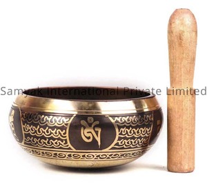 ชามร้องเพลงทิเบตทองเหลืองสำหรับการทำสมาธิและโยคะแกะสลัก7โลหะผ้าไหมพิมพ์สกรีนศาสนาสไตล์บรอนซ์ - Product Image 2