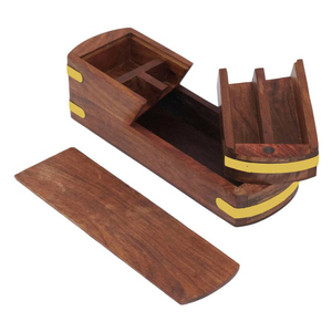 Boîte à bijoux en bois vintage à vente chaude avec incrustation en laiton, boîte à bijoux en bois antique à 3 compartiments, personnalisée - Product Image 6