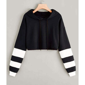 Embroidery V Neck solid color Hoodie Women Ladies <b>White</b> <b>Crop</b> <b>Top</b> Sweatshirt - Product Image 2