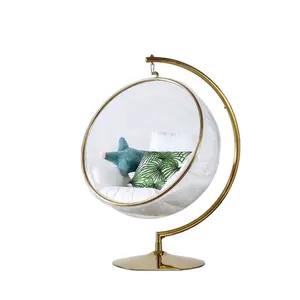 Модное дизайнерское кресло-качели в форме яйца из золотой нержавеющей стали с прозрачными пузырями