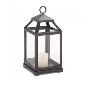 Modern Black Lantern-Style Glass and Iron Candle Holder for Indoor and Outdoor Hanging Night Lantern Vintage Lantern