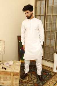 Shalwar Kameez en soie blanche, costume de sari pakistanais de style indien, tenue de mariage prête à porter - Product Image 2